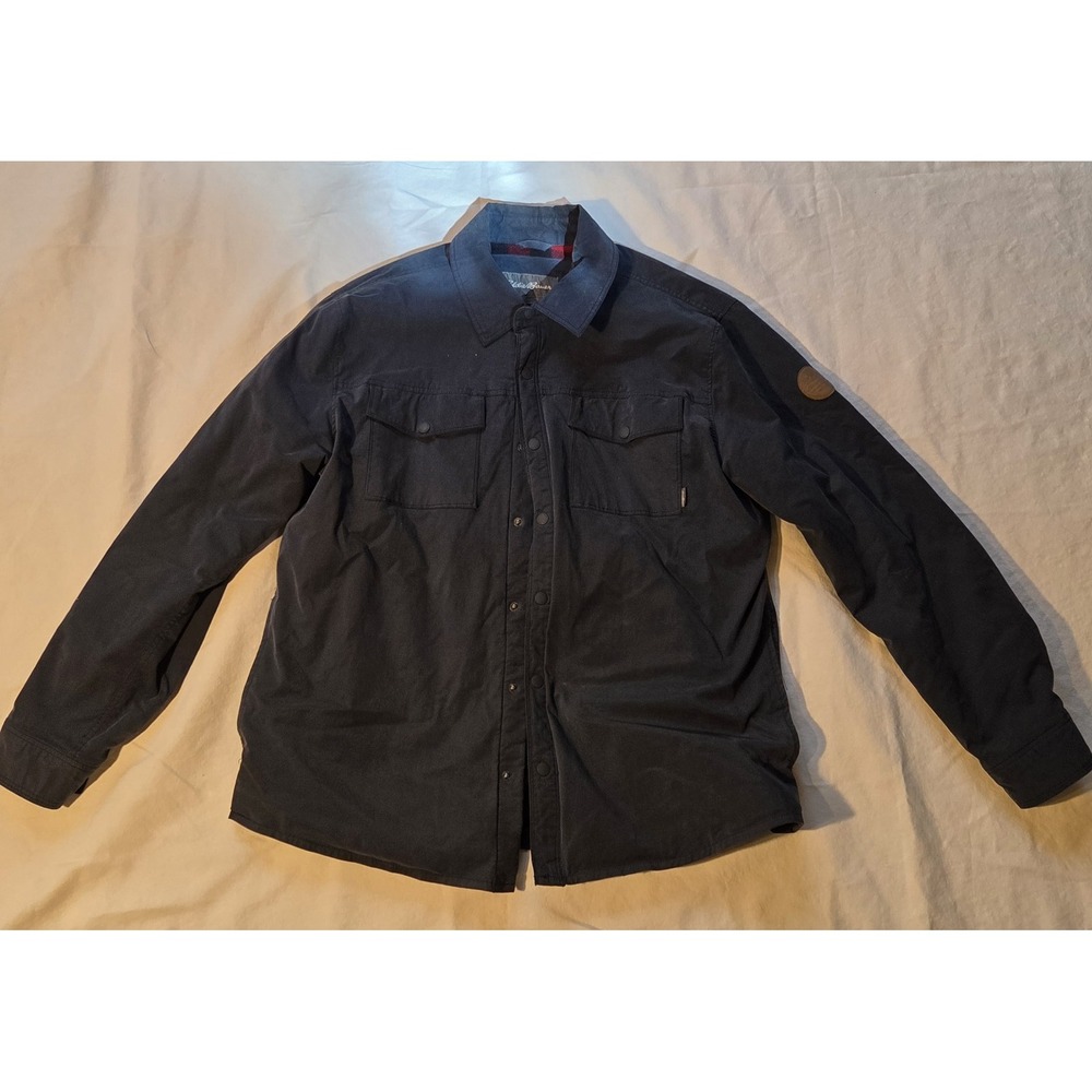 Eddie Bauer Outdoor SLC Men XL Black Fleece Lined Shirt Jacket Snap Front